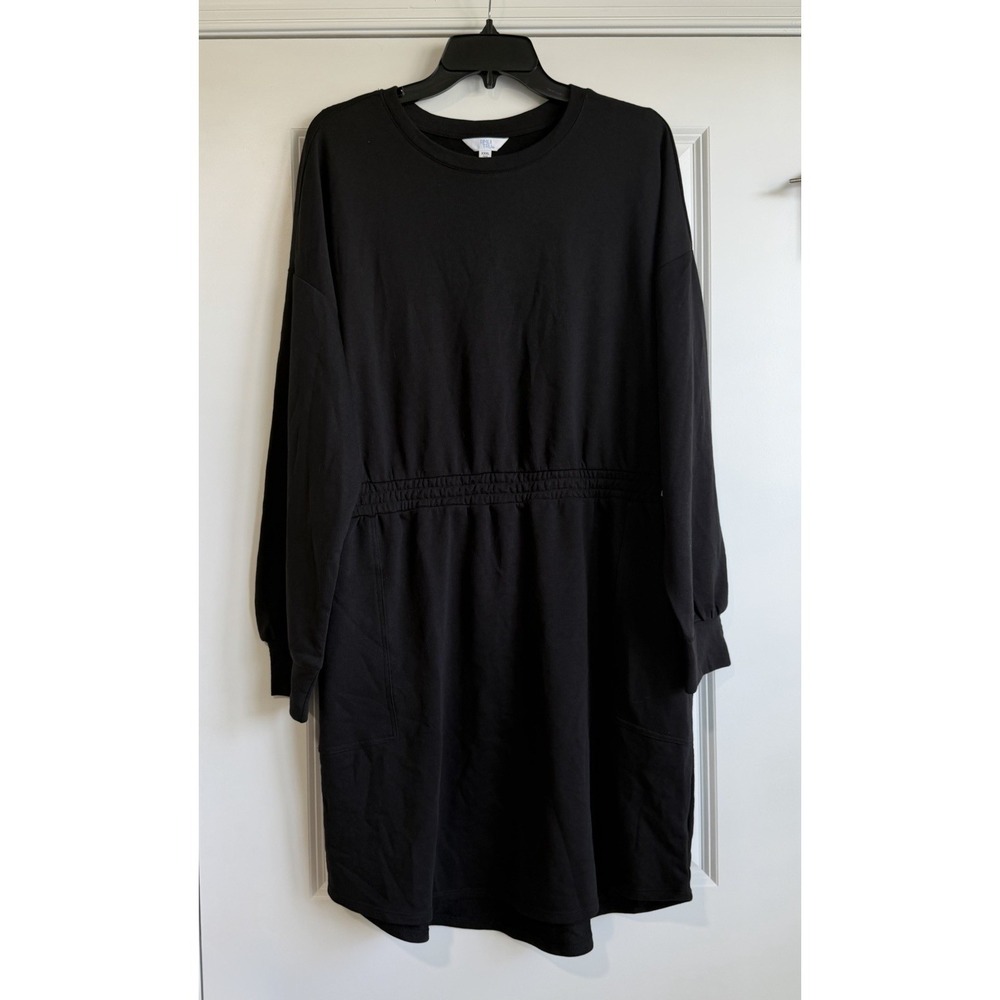 Time And Tru Women`s Cinched Waist Sweatshirt Dress Black Soot XXXL (22) NWT